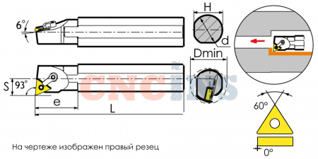 S32S-MTUNR16 Резец токарный (державка) расточной по металлу